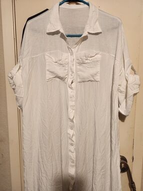 White Button-Front 100% Cotton Oversized Shirt Dress Sz. XL?